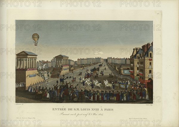 Entrée de Sa Majesté Louis XVIII à Paris, passant sur le Pont-Neuf le 3 mai 1814, 1814-1815. Creator: Courvoisier-Voisin, Henri (1757-1830).