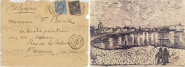 Envelope and sketch of a starry night over the Rhône, from a letter to Eugène Boch, Arles 2 Oct 1888 Creator: Gogh, Vincent, van (1853-1890).