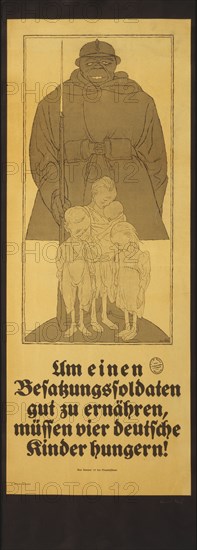 In order to feed an occupying soldier well, four German children have to starve!, 1920. Creator: Arnold, Karl (1883-1953).