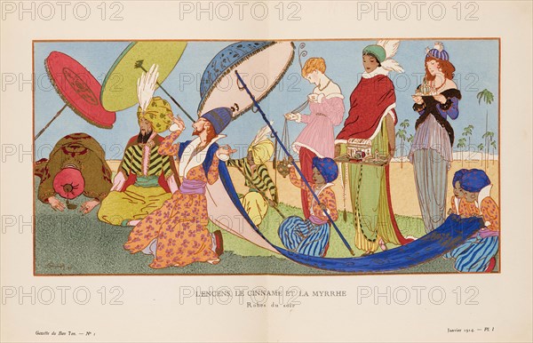 L'Encens, Le Cinname et la Myrrhe. Robes du soir (La Gazette du Bon ton), 1914. Creator: Strimpl, Ludwik (1880-193).