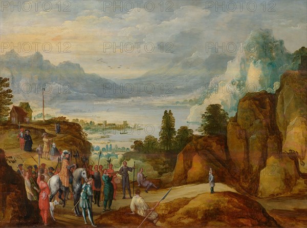 Mountain landscape with the shot of William Tell. Creator: Momper, Joos de, the Younger (1564-1635).