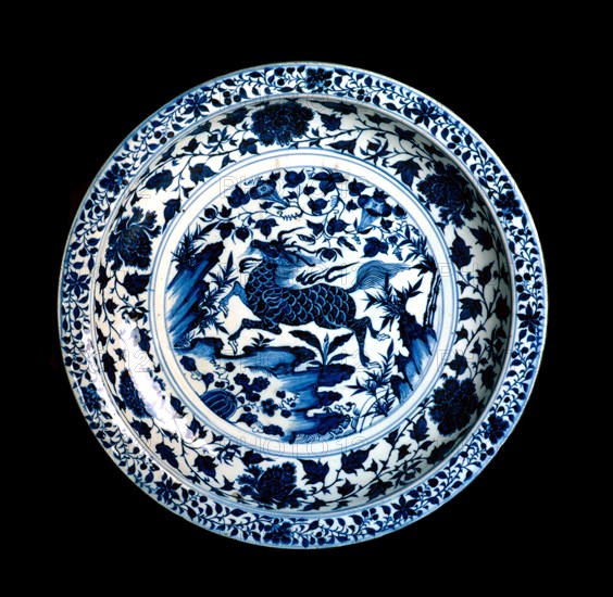 Plate with a qilin, ca 1350. Creator: The Oriental Applied Arts.
