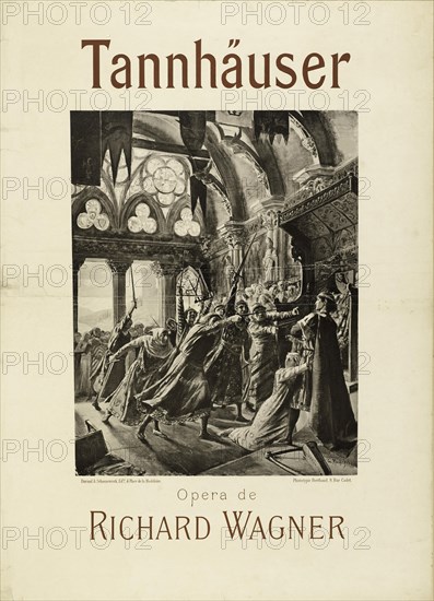 Poster for the opera Tannhäuser by Richard Wagner, 1891. Creator: Rochegrosse, Georges Antoine (1859-1938).