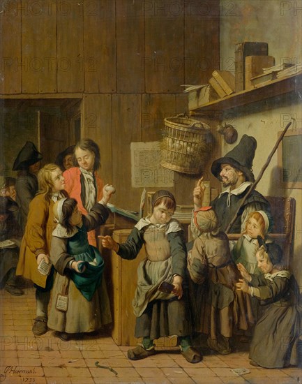 Teacher and school children in the classroom, 1733. Creator: Horemans, Jan Josef, the Younger (1714-1790).