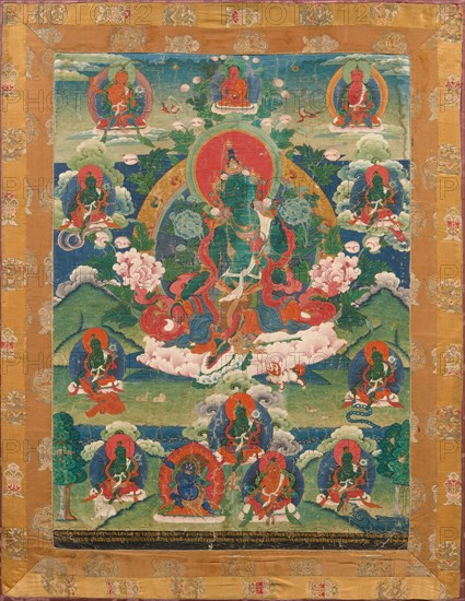 Thangka of Green Tara, Savior from the Eight Dangers, 18th century. Creator: Tibetan culture.