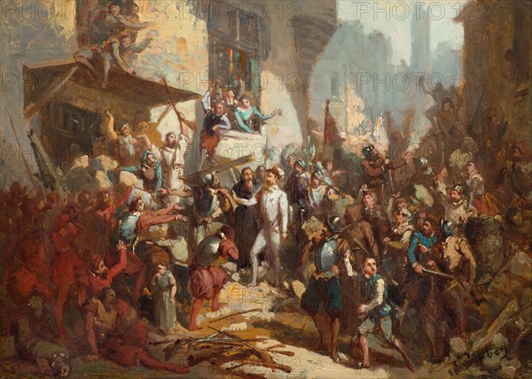 The Day of the Barricades (Journée des barricades) on 12 May 1588. Creator: Isabey, Louis Gabriel Eugène (1803-1886).