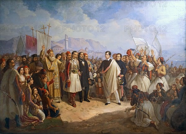 The Reception of Lord Byron at Missolonghi, 1861. Creator: Vryzakis, Theodoros (1814-1878).