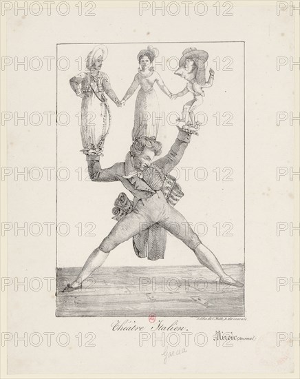 Théâtre Italien. Rossini soutenant Manuel Garcia dans Otello, Mme Fodor dans Rosine et..., 1821. Creator: Delacroix, Eugène (1798-1863).