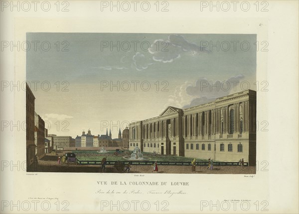 Vue de la colonnade du Louvre, prise de la rue des Poulies, terrasse d'Angevilliers, 1817-1824. Creator: Courvoisier-Voisin, Henri (1757-1830).