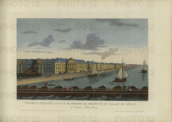 Vue de la Neva, de la place de Pierre-le-Grand et du palais du Sénat, à Saint-Pétersbourg, 1817-1824 Creator: Courvoisier-Voisin, Henri (1757-1830).