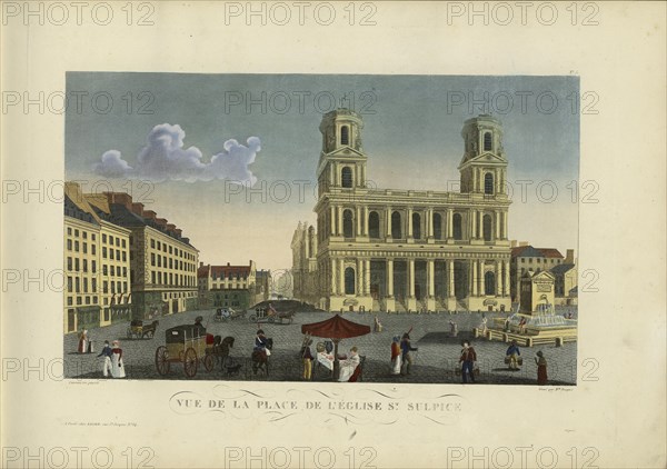 Vue de la place de l'église Saint-Sulpice, 1817-1824. Creator: Courvoisier-Voisin, Henri (1757-1830).