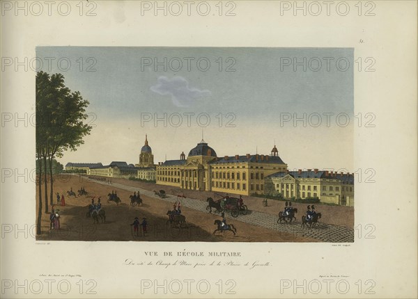 Vue de l'Ecole militaire, du côté du Champ-de-mars prise de la plaine de Grenelle, 1817-1824. Creator: Courvoisier-Voisin, Henri (1757-1830).
