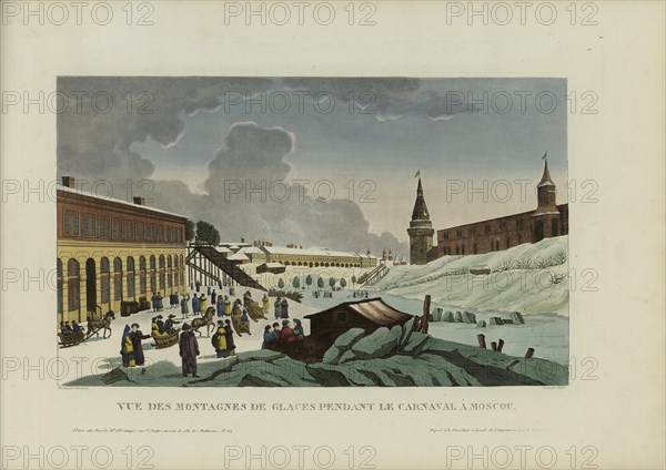 Vue des montagnes de glace pendant le carnaval à Moscou, 1817-1824. Creator: Courvoisier-Voisin, Henri (1757-1830).
