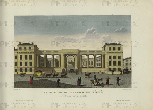 Vue du palais de la Chambre des députés, prise du côté de la place, 1817-1824. Creator: Courvoisier-Voisin, Henri (1757-1830).
