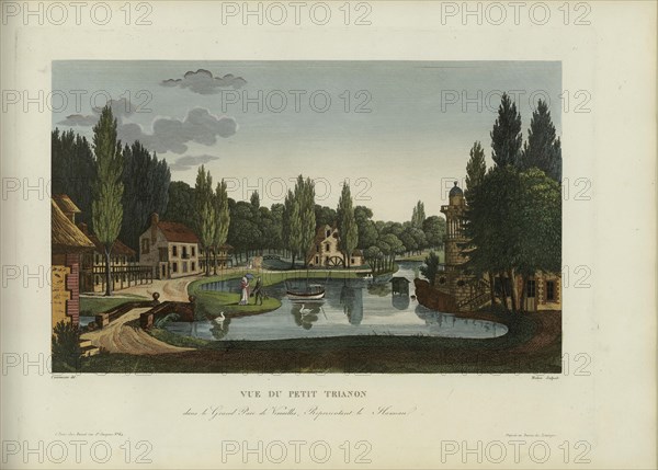 Vue du Petit Trianon, dans le grand parc de Versailles, représentant le Hameau, 1817-1824. Creator: Courvoisier-Voisin, Henri (1757-1830).