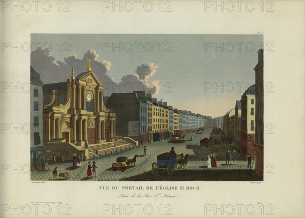 Vue du portail de l'église Saint-Roch, prise de la rue Saint-Honoré, 1817-1824. Creator: Courvoisier-Voisin, Henri (1757-1830).