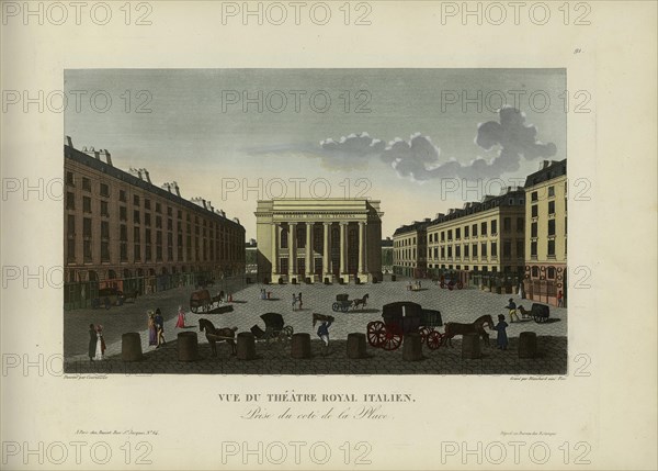 Vue du Théâtre royal Italien, prise du côté de la place, 1817-1824. Creator: Courvoisier-Voisin, Henri (1757-1830).