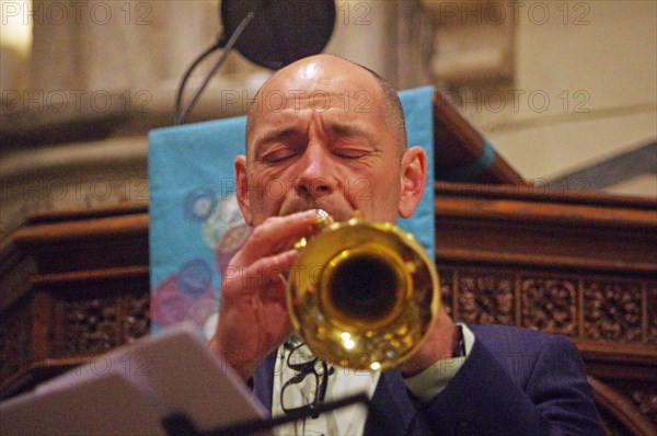 Chris Coull, Josephine Davies Mark Bassey Sextet, St Andrews Church, Hove, East Sussex, 14 Oct 2022. Creator: Brian O'Connor.