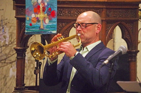 Chris Coull, Josephine Davies Mark Bassey Sextet, St Andrews Church, Hove, East Sussex, 14 Oct 2022. Creator: Brian O'Connor.