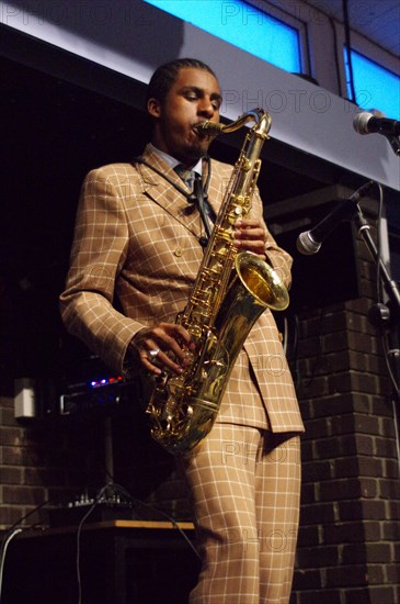 Xhosa Cole Trio, Splash Point Jazz Club, Fishermen’s Club, Eastbourne, East Sussex, 26 Apr 2023. Creator: Brian O'Connor.