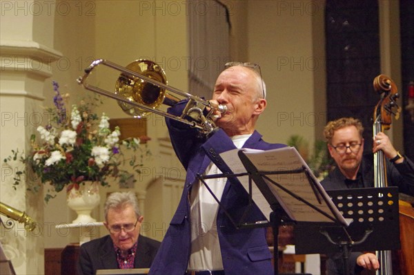 Mark Bassey, Josephine Davies Mark Bassey Sextet, St Andrews Church, Hove, East Sussex, 14 Oct 2022. Creator: Brian O'Connor.