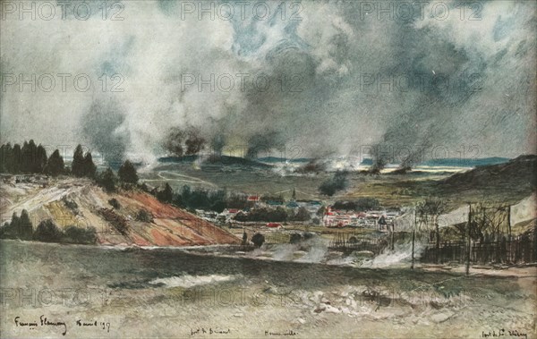 ''Attaque du Fort de Brimont, le 16 anvil 1917', (1917).  Creator: Francois Flameng.