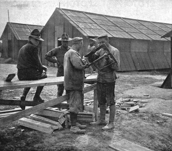 'L'Installation en France de L'Avant-Garde Americaine; Premier contact pacifique entre..., 1917. Creator: Unknown.