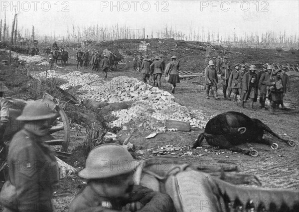 The British Push Into Flanders; A crossroads behind the battle, 1917. Creator: Unknown.