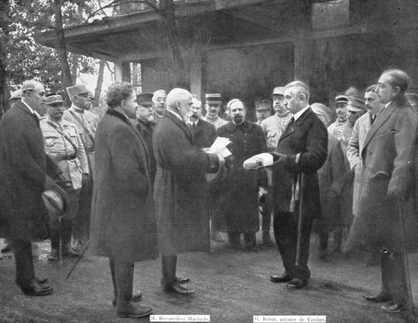 President of the Portuguese Republic on the front; On October 18, 1917, Mr. Machado..., 1917. Creator: Unknown.