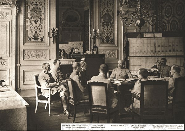 At Grand Quartier General; Daily briefing in the office of the General Commander-in-Chief.., 1917. Creator: Unknown.