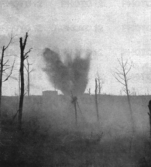 The Battle of La Malmaison; During our artillery fire: explosion of a large French shell..., 1917. Creator: Unknown.