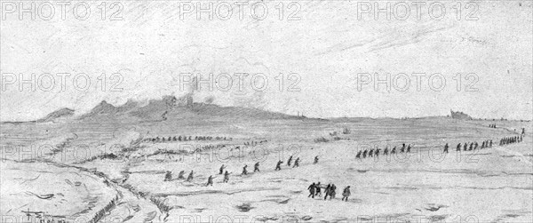The Battle Seen by a Combatant; The advance of Alpine chasseurs to the right..., 1917. Creator: F Elim.