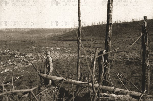 Recaptured Territory; On the right, in the background, the remains of Allemant..., 1917. Creator: Unknown.