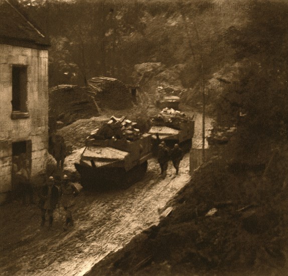 The tanks reassemble after battle; Journey of the rear guard, 1917. Creator: Unknown.