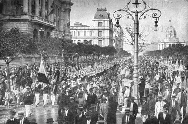 Latin America Against Germany; July 14, 1917, in Rio de Janeiro: a parade of sailors...1917 Creator: Unknown.