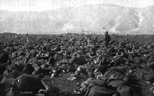 The Dark Hours of Italy; Exhausted by a forced march which saved them from encirclement..., 1917. Creator: Unknown.