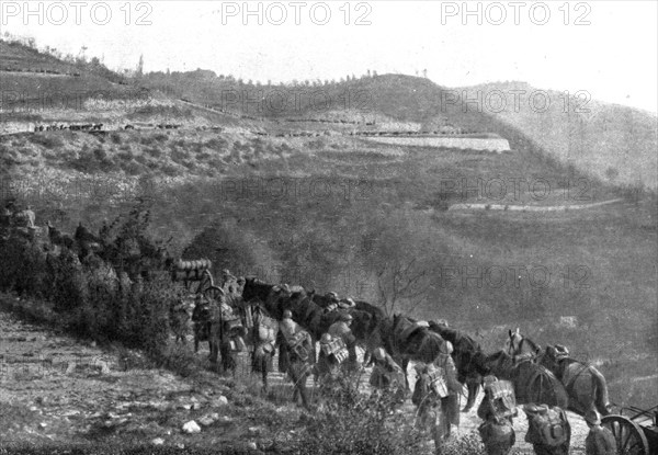 The Italians turn things around; French aid: crossing a pass, on a newly constructed.., 1917. Creator: Unknown.