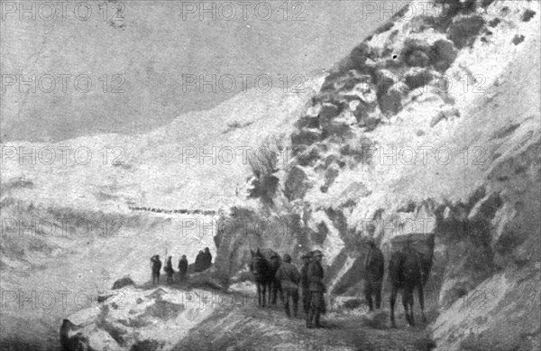 French success on the Italian front; Supply convoy between Monte Pallone..., 1917. Creator: Unknown.