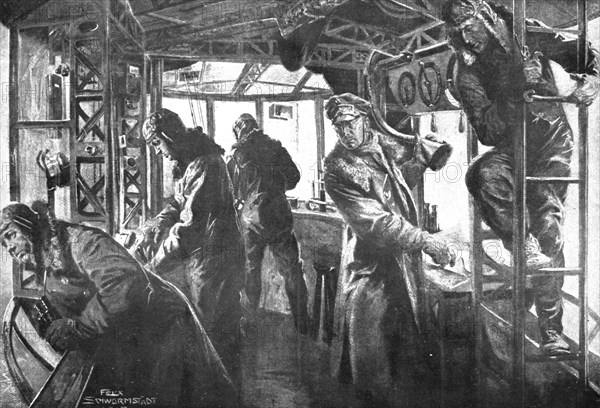 The German Air Fleet; Command post in a forward platform, during a raid..., 1917. Creator: Unknown.