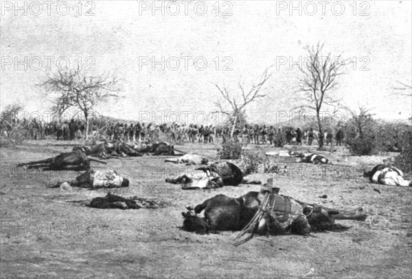 Distant Fronts, At Ouaddai; Silian cavalry shot down a few meters from the square..., 1917. Creator: Unknown.