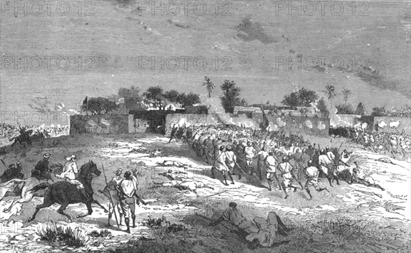 ''Attack on Sansandig by Ahmadou's army; Journey from the Senegal to the Niger', 1875. Creator: Unknown.