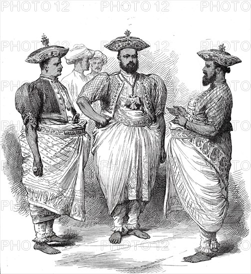 Cinghalese Chiefs waiting for the Prince of Wales at Kandy, Ceylon, from a sketch by..., 1876. Creator: Unknown.