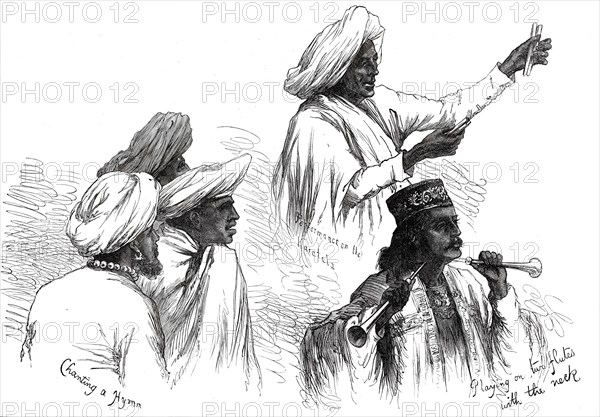 Performers at the Villa of Belgatchia, Calcutta, from a sketch by one of our special artists, 1876. Creator: Unknown.