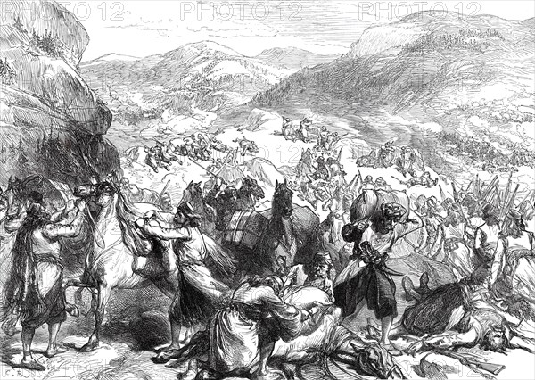 The War in the Herzegovina: insurgents surprising a Turkish convoy...1876. Creator: Unknown.