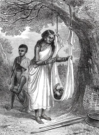 A natural cradle, Tuticorin, Southern India, from a sketch by one of our special artists, 1876. Creator: Unknown.
