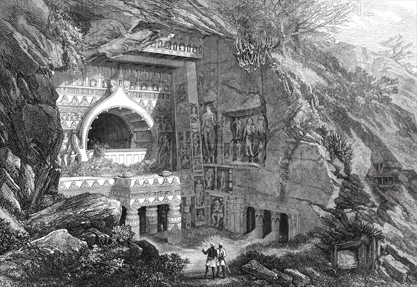 Buddhist Rock-Cut Temple, Ajunta, India, 1876. Creator: P. Grenier.