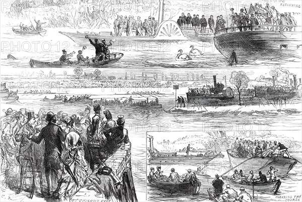 Sketches at the Oxford and Cambridge Boat-Race, 1876. Creator: C.R..