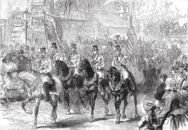 Opening of the American Centennial Exhibition: the Butchers' Procession...1876. Creators: Unknown, Melton Prior.