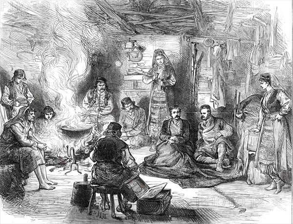 A Journey into the Herzegovina: Interior of a Hut at Belovase, 1876. Creator: Unknown.