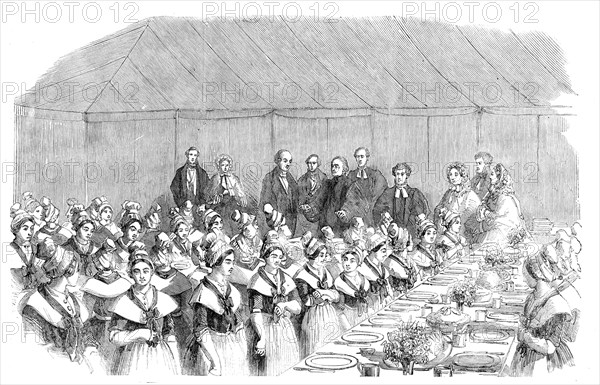 The Centenary Fete of the Asylum for Female Orphans - the Archbishop of Canterbury Saying Grace,1858 Creator: Unknown.
